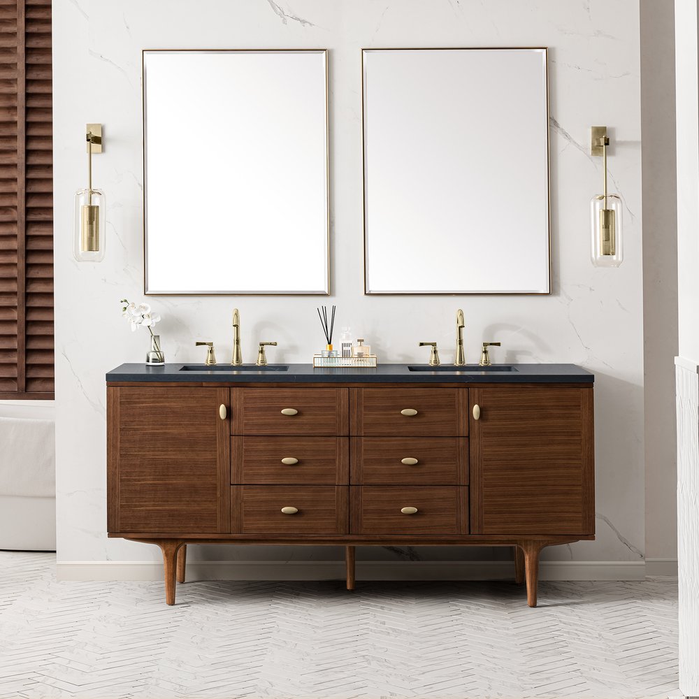 James Martin - Amberly 72" Double Vanity, Mid-Century Walnut w/ 3 CM Charcoal Soapstone Top - 670-V72-WLT-3CSP view 7