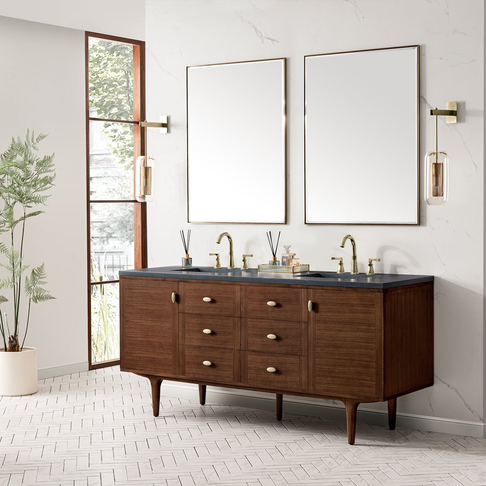 James Martin - Amberly 72" Double Vanity, Mid-Century Walnut w/ 3 CM Charcoal Soapstone Top - 670-V72-WLT-3CSP view 9