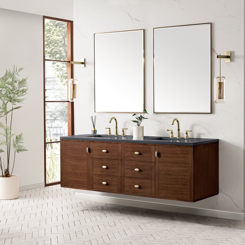 James Martin - Amberly 72" Double Vanity, Mid-Century Walnut w/ 3 CM Charcoal Soapstone Top - 670-V72-WLT-3CSP view 10