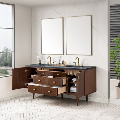 James Martin - Amberly 72" Double Vanity, Mid-Century Walnut w/ 3 CM Charcoal Soapstone Top - 670-V72-WLT-3CSP view 11