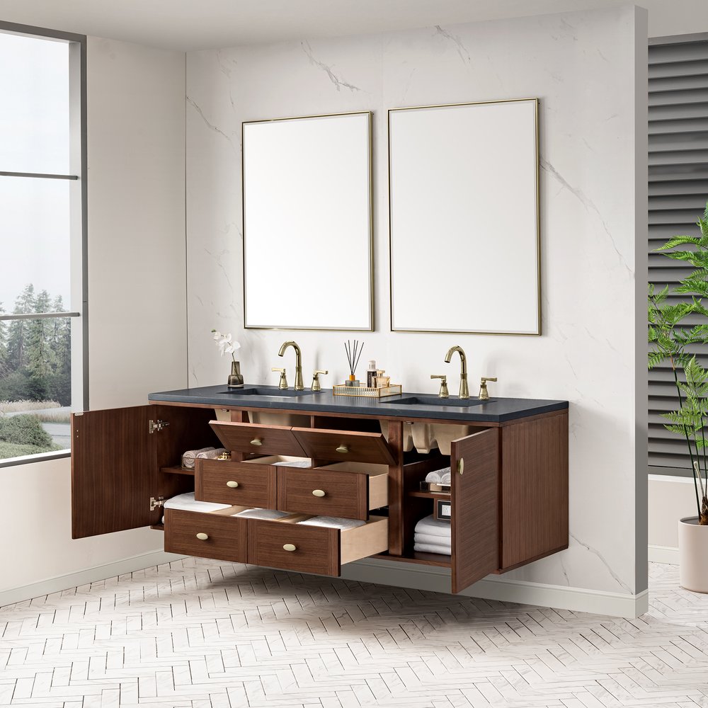 James Martin - Amberly 72" Double Vanity, Mid-Century Walnut w/ 3 CM Charcoal Soapstone Top - 670-V72-WLT-3CSP view 12