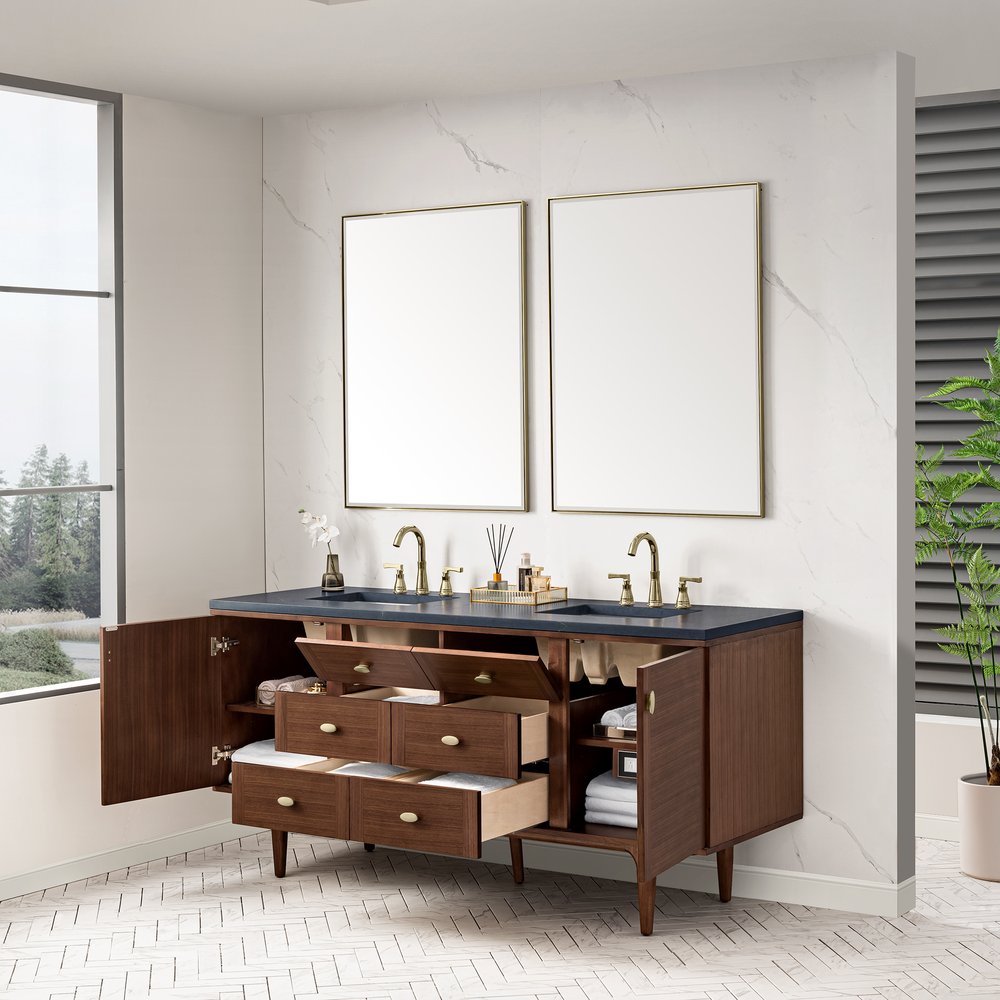 James Martin - Amberly 72" Double Vanity, Mid-Century Walnut w/ 3 CM Charcoal Soapstone Top - 670-V72-WLT-3CSP view 13
