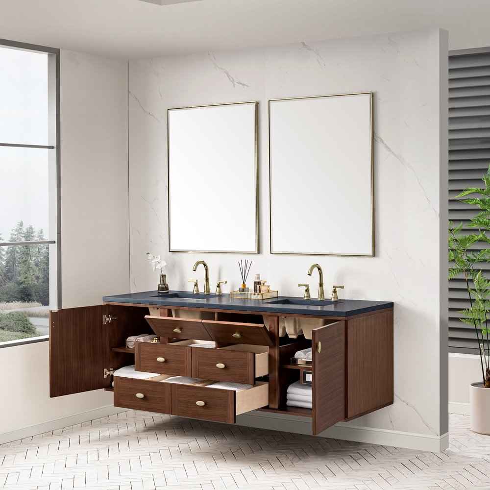 James Martin - Amberly 72" Double Vanity, Mid-Century Walnut w/ 3 CM Charcoal Soapstone Top - 670-V72-WLT-3CSP view 14