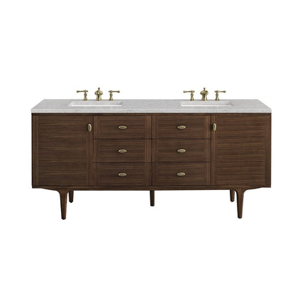 James Martin - Amberly 72" Double Vanity, Mid-Century Walnut w/ 3 CM Eternal Jasmine Pearl Top - 670-V72-WLT-3EJP view 1