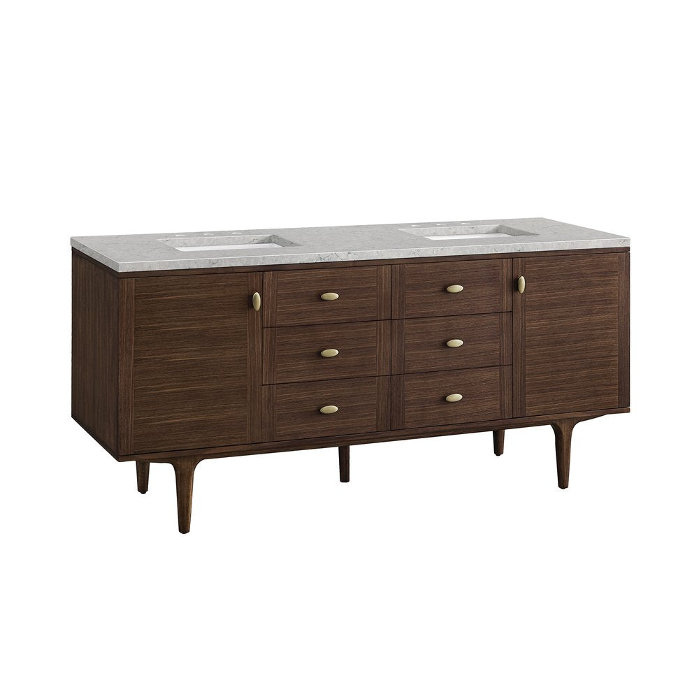 James Martin - Amberly 72" Double Vanity, Mid-Century Walnut w/ 3 CM Eternal Jasmine Pearl Top - 670-V72-WLT-3EJP view 17