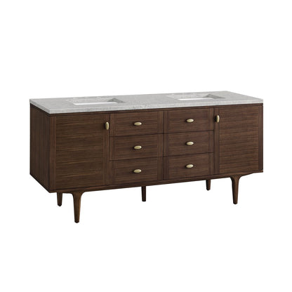 James Martin - Amberly 72" Double Vanity, Mid-Century Walnut w/ 3 CM Eternal Jasmine Pearl Top - 670-V72-WLT-3EJP view 17
