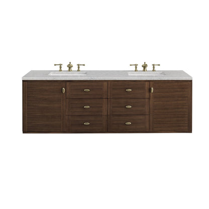 James Martin - Amberly 72" Double Vanity, Mid-Century Walnut w/ 3 CM Eternal Jasmine Pearl Top w/FreePower Wireless Charger - 670-V72-WLT-FEJP view 2