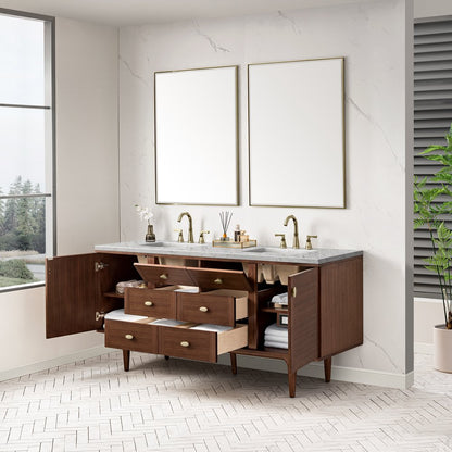 James Martin - Amberly 72" Double Vanity, Mid-Century Walnut w/ 3 CM Eternal Jasmine Pearl Top w/FreePower Wireless Charger - 670-V72-WLT-FEJP view 8