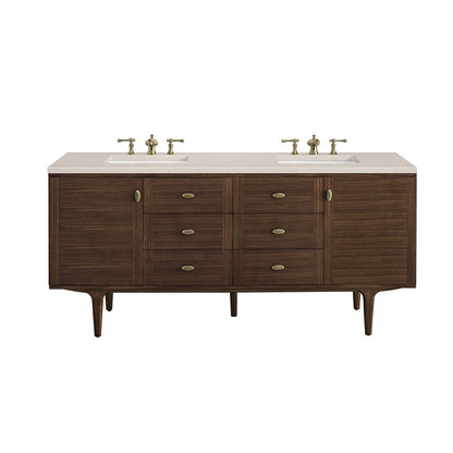James Martin - Amberly 72" Double Vanity, Mid-Century Walnut w/ 3 CM Eternal Marfil Top - 670-V72-WLT-3EMR view 1