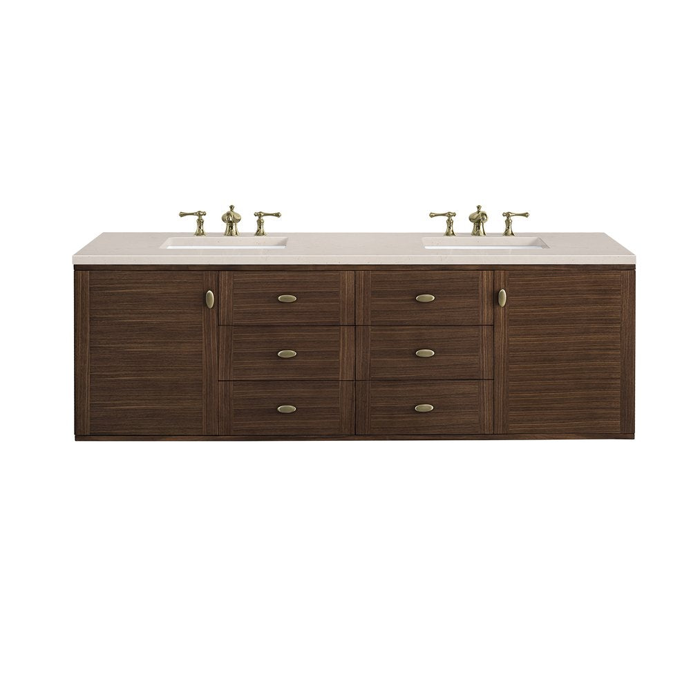 James Martin - Amberly 72" Double Vanity, Mid-Century Walnut w/ 3 CM Eternal Marfil Top - 670-V72-WLT-3EMR view 2