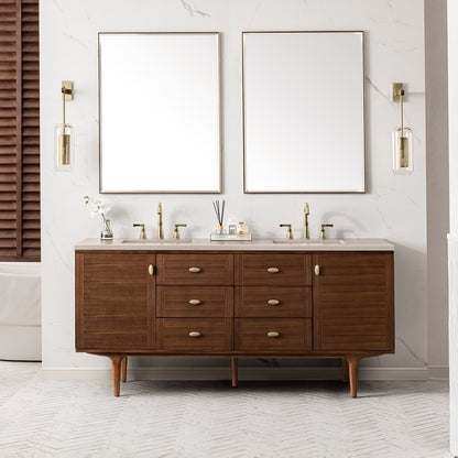 James Martin - Amberly 72" Double Vanity, Mid-Century Walnut w/ 3 CM Eternal Marfil Top - 670-V72-WLT-3EMR view 5