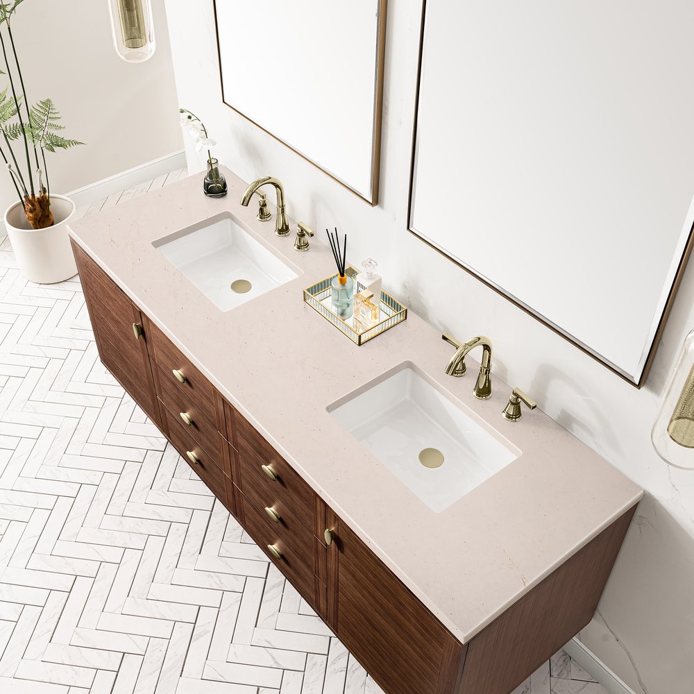 James Martin - Amberly 72" Double Vanity, Mid-Century Walnut w/ 3 CM Eternal Marfil Top - 670-V72-WLT-3EMR view 12