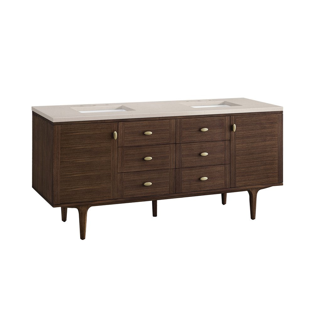 James Martin - Amberly 72" Double Vanity, Mid-Century Walnut w/ 3 CM Eternal Marfil Top - 670-V72-WLT-3EMR view 17