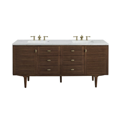 James Martin - Amberly 72" Double Vanity, Mid-Century Walnut w/ 3 CM Ethereal Noctis Top - 670-V72-WLT-3ENC view 1
