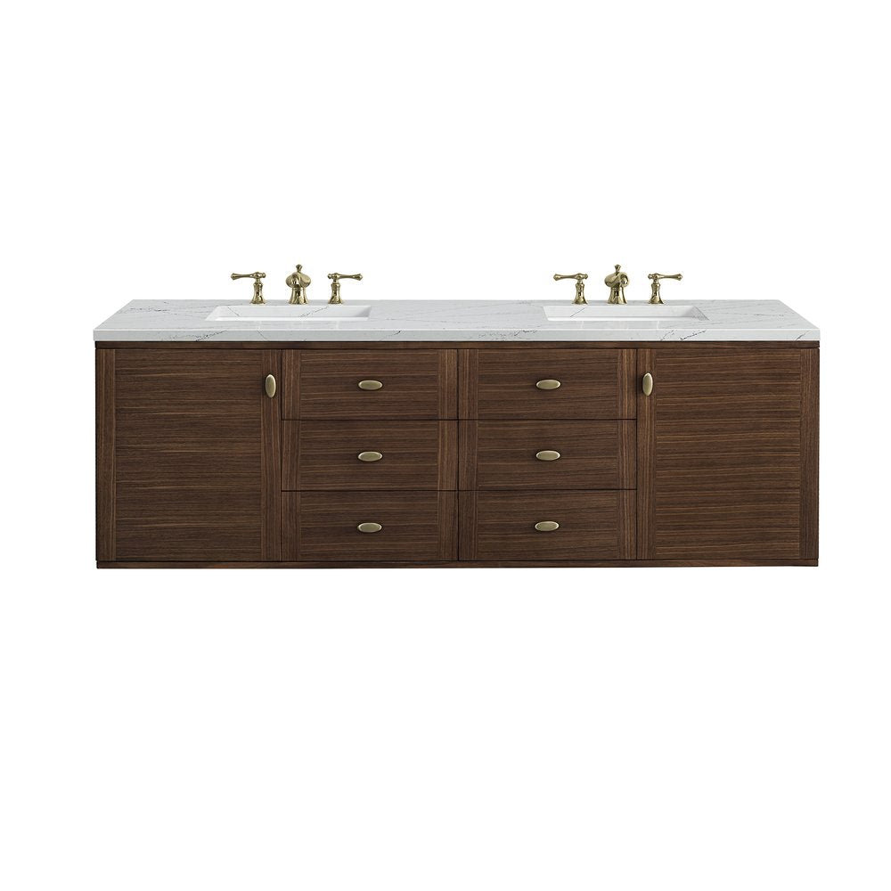 James Martin - Amberly 72" Double Vanity, Mid-Century Walnut w/ 3 CM Ethereal Noctis Top - 670-V72-WLT-3ENC view 2