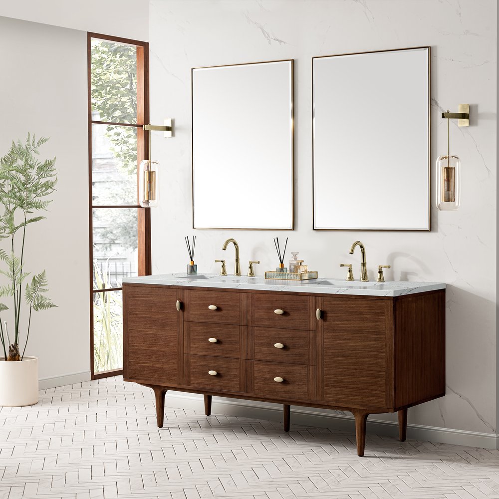 James Martin - Amberly 72" Double Vanity, Mid-Century Walnut w/ 3 CM Ethereal Noctis Top - 670-V72-WLT-3ENC view 7