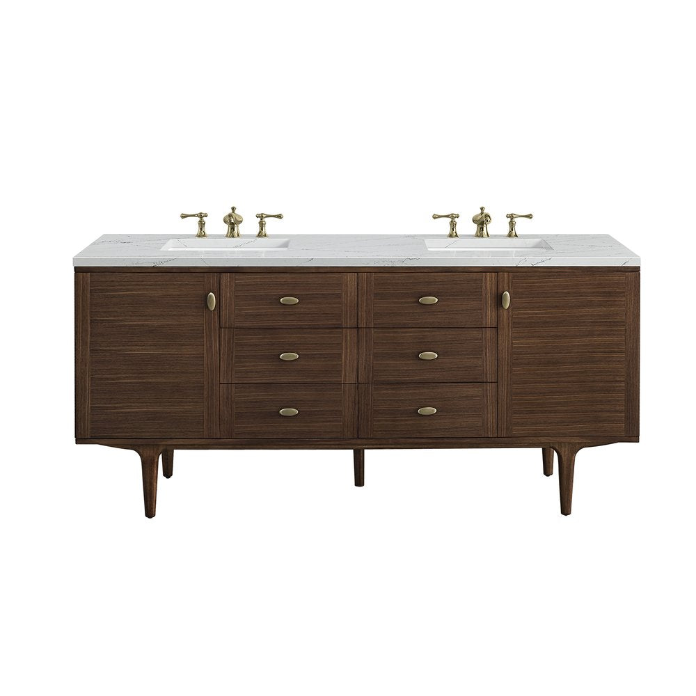 James Martin - Amberly 72" Double Vanity, Mid-Century Walnut w/ 3 CM Ethereal Noctis Top w/FreePower Wireless Charger - 670-V72-WLT-FENC view 1