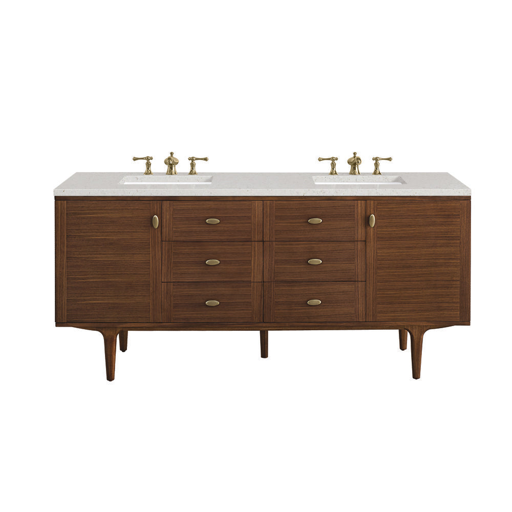 James Martin - Amberly 72" Double Vanity, Mid-Century Walnut w/ 3 CM Lime Delight Top - 670-V72-WLT-3LDL view 1