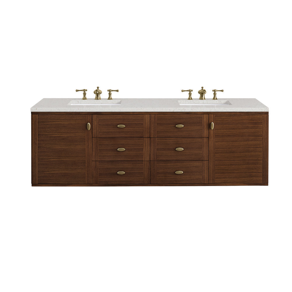 James Martin - Amberly 72" Double Vanity, Mid-Century Walnut w/ 3 CM Lime Delight Top - 670-V72-WLT-3LDL view 2