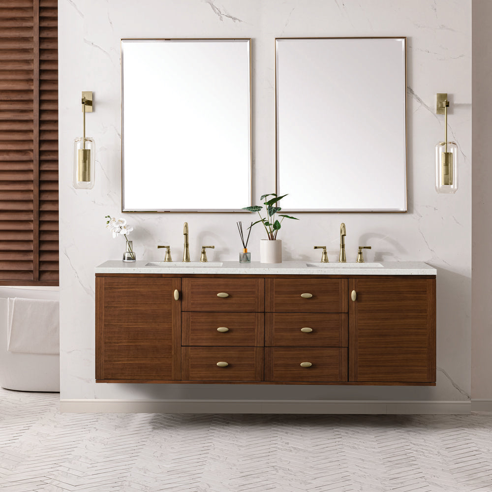 James Martin - Amberly 72" Double Vanity, Mid-Century Walnut w/ 3 CM Lime Delight Top - 670-V72-WLT-3LDL view 6