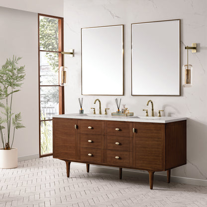 James Martin - Amberly 72" Double Vanity, Mid-Century Walnut w/ 3 CM Lime Delight Top - 670-V72-WLT-3LDL view 7