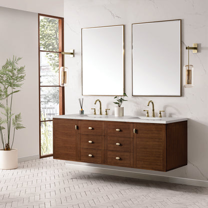 James Martin - Amberly 72" Double Vanity, Mid-Century Walnut w/ 3 CM Lime Delight Top - 670-V72-WLT-3LDL view 8