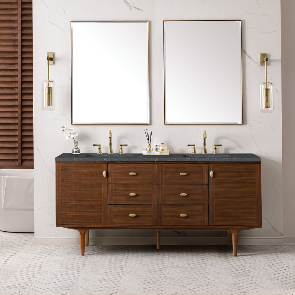 James Martin - Amberly 72" Double Vanity, Mid-Century Walnut w/ 3 CM Parisien Bleu Top - 670-V72-WLT-3PBL view 5