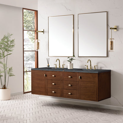 James Martin - Amberly 72" Double Vanity, Mid-Century Walnut w/ 3 CM Parisien Bleu Top - 670-V72-WLT-3PBL view 8
