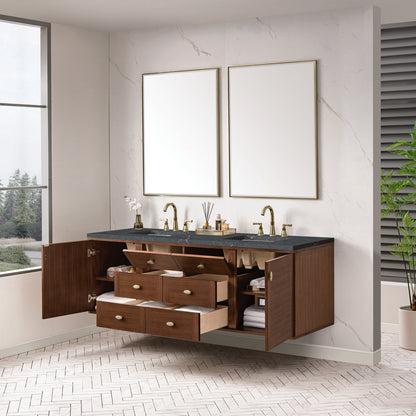 James Martin - Amberly 72" Double Vanity, Mid-Century Walnut w/ 3 CM Parisien Bleu Top - 670-V72-WLT-3PBL view 10