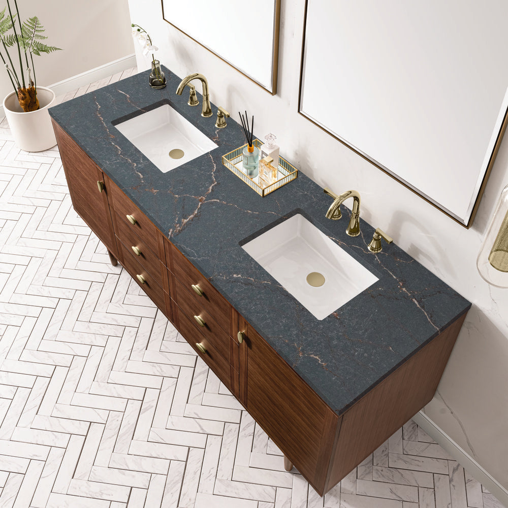 James Martin - Amberly 72" Double Vanity, Mid-Century Walnut w/ 3 CM Parisien Bleu Top - 670-V72-WLT-3PBL view 12