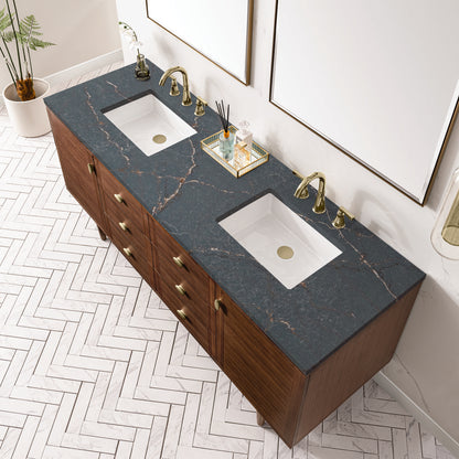James Martin - Amberly 72" Double Vanity, Mid-Century Walnut w/ 3 CM Parisien Bleu Top - 670-V72-WLT-3PBL view 12