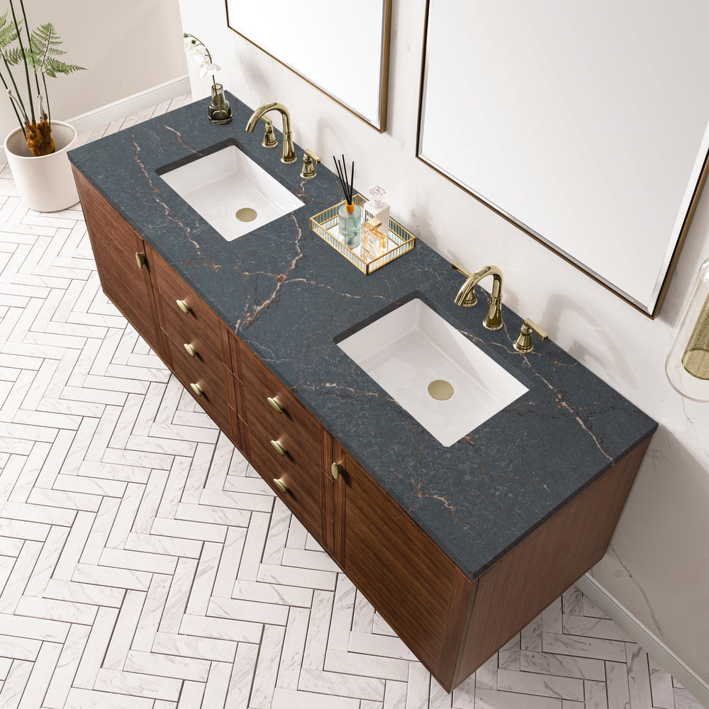 James Martin - Amberly 72" Double Vanity, Mid-Century Walnut w/ 3 CM Parisien Bleu Top - 670-V72-WLT-3PBL view 13