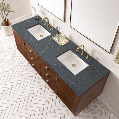 James Martin - Amberly 72" Double Vanity, Mid-Century Walnut w/ 3 CM Parisien Bleu Top - 670-V72-WLT-3PBL view 13
