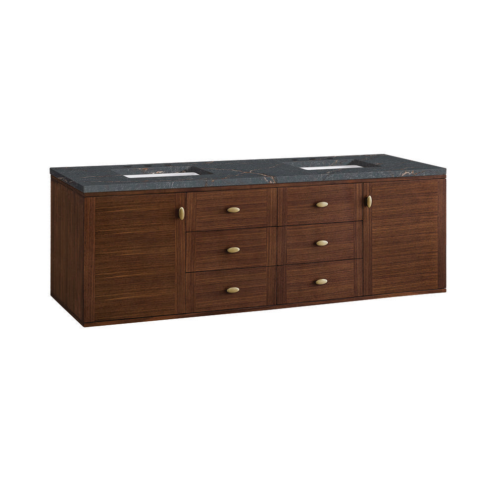 James Martin - Amberly 72" Double Vanity, Mid-Century Walnut w/ 3 CM Parisien Bleu Top - 670-V72-WLT-3PBL view 19