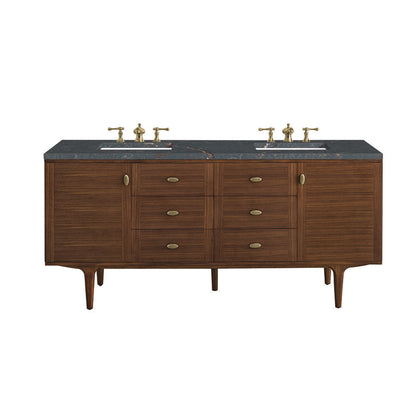 James Martin - Amberly 72" Double Vanity, Mid-Century Walnut w/ 3 CM Parisien Bleu Top w/FreePower Wireless Charger - 670-V72-WLT-FPBL view 1