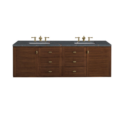 James Martin - Amberly 72" Double Vanity, Mid-Century Walnut w/ 3 CM Parisien Bleu Top w/FreePower Wireless Charger - 670-V72-WLT-FPBL view 2