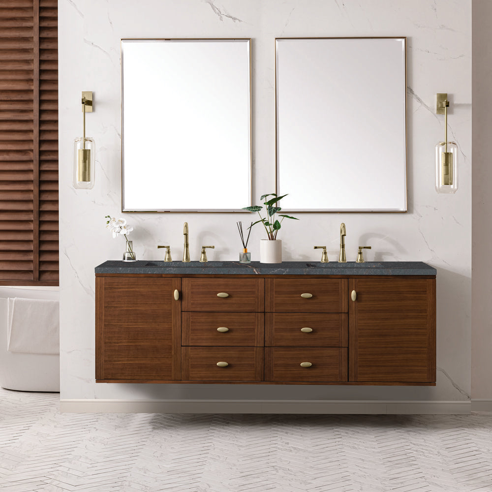 James Martin - Amberly 72" Double Vanity, Mid-Century Walnut w/ 3 CM Parisien Bleu Top w/FreePower Wireless Charger - 670-V72-WLT-FPBL view 5
