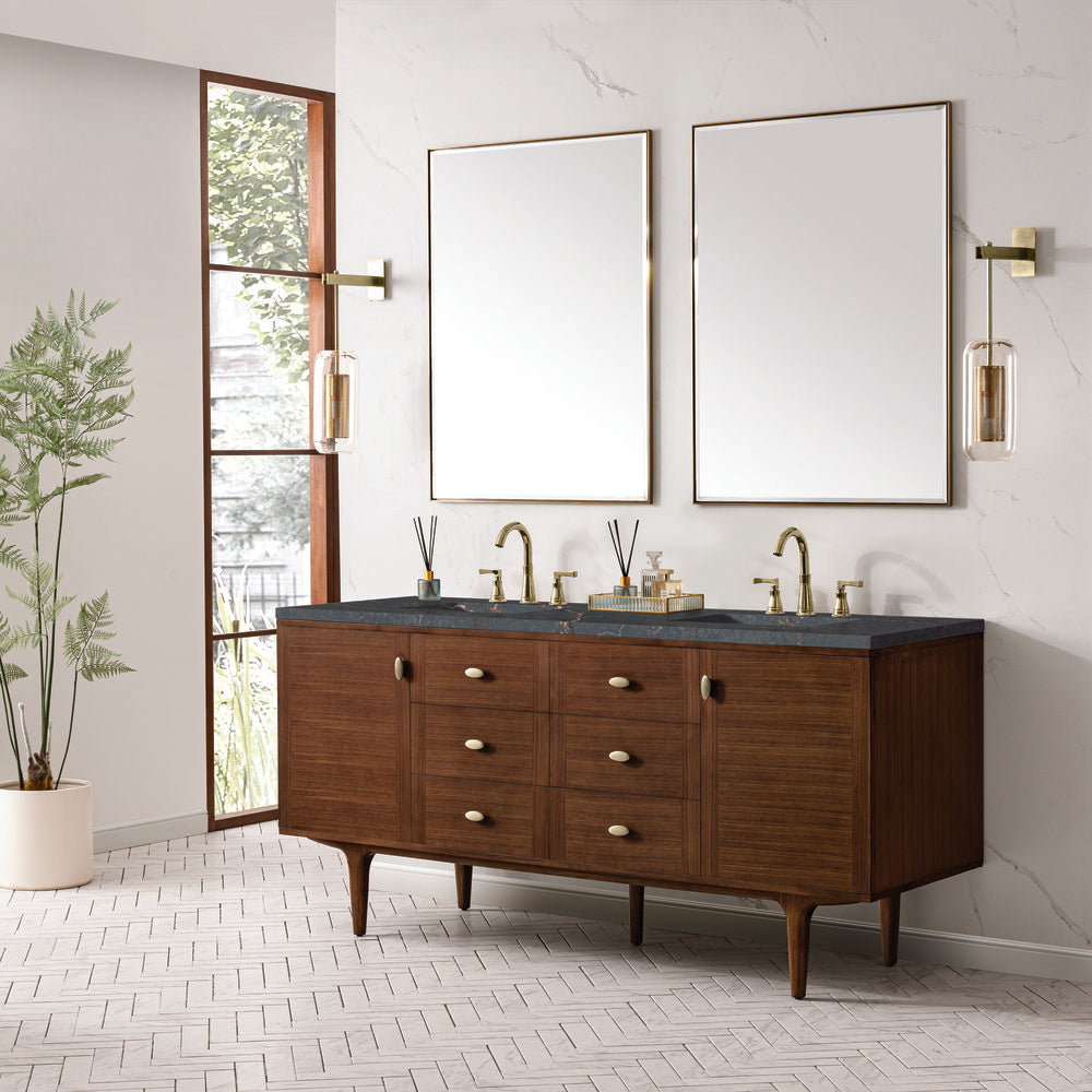James Martin - Amberly 72" Double Vanity, Mid-Century Walnut w/ 3 CM Parisien Bleu Top w/FreePower Wireless Charger - 670-V72-WLT-FPBL view 6
