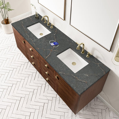 James Martin - Amberly 72" Double Vanity, Mid-Century Walnut w/ 3 CM Parisien Bleu Top w/FreePower Wireless Charger - 670-V72-WLT-FPBL view 11