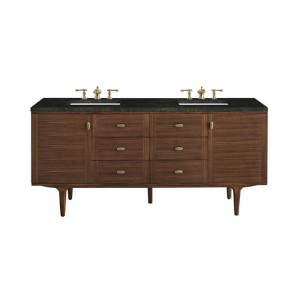 James Martin - Amberly 72" Double Vanity, Mid-Century Walnut, w/ 3 CM Phantome Eclos Top - 670-V72-WLT-3PHT view 1
