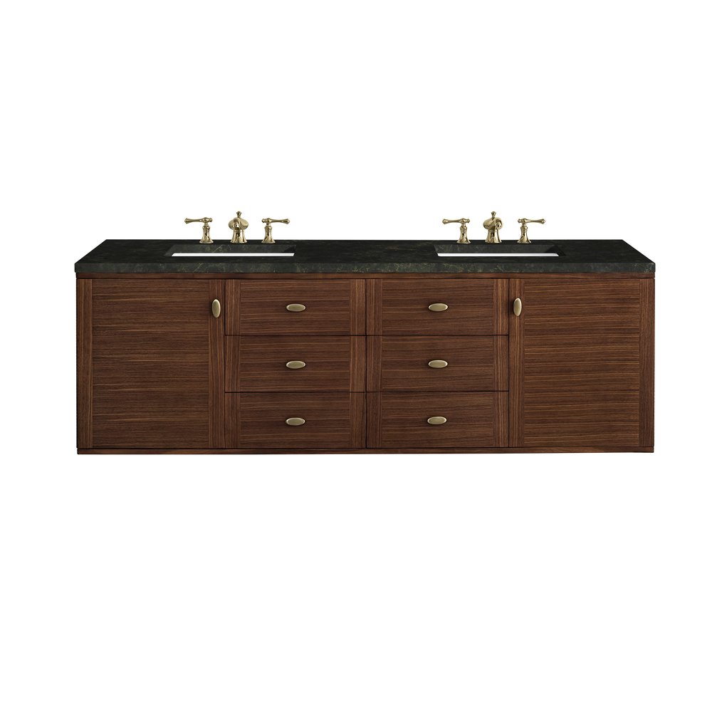 James Martin - Amberly 72" Double Vanity, Mid-Century Walnut, w/ 3 CM Phantome Eclos Top - 670-V72-WLT-3PHT view 2