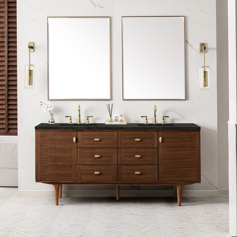 James Martin - Amberly 72" Double Vanity, Mid-Century Walnut, w/ 3 CM Phantome Eclos Top - 670-V72-WLT-3PHT view 5