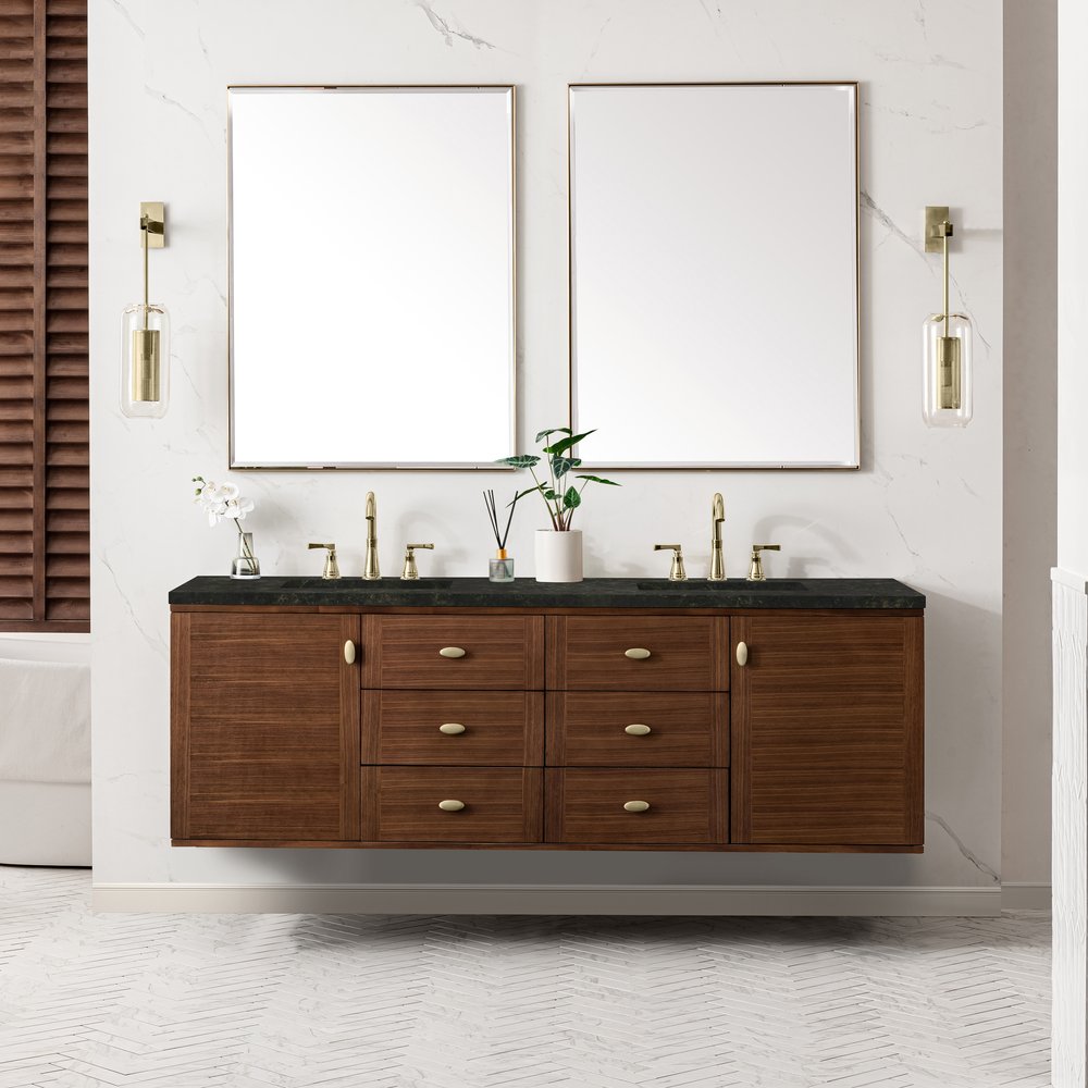 James Martin - Amberly 72" Double Vanity, Mid-Century Walnut, w/ 3 CM Phantome Eclos Top - 670-V72-WLT-3PHT view 6