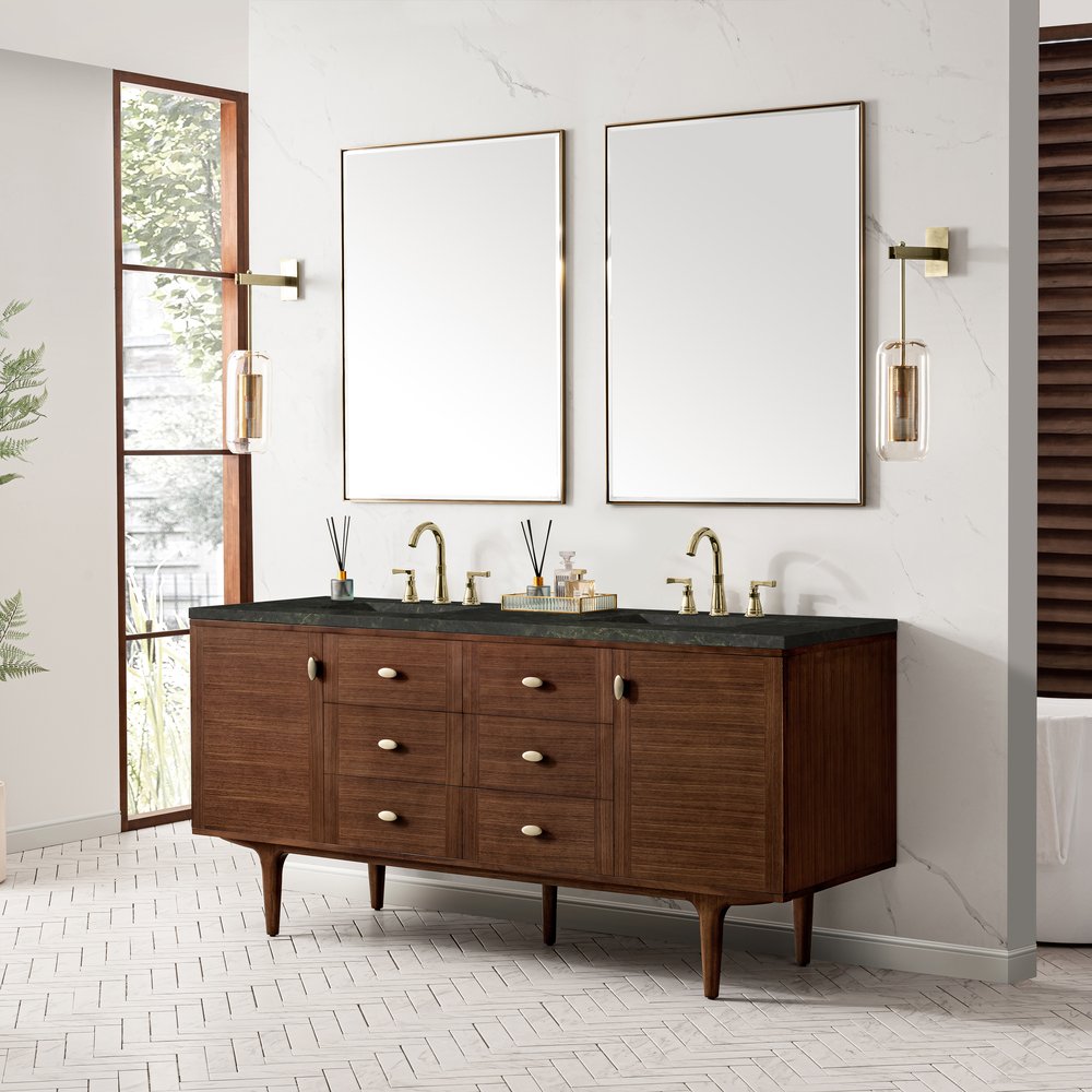 James Martin - Amberly 72" Double Vanity, Mid-Century Walnut, w/ 3 CM Phantome Eclos Top - 670-V72-WLT-3PHT view 7