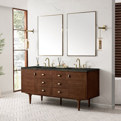 James Martin - Amberly 72" Double Vanity, Mid-Century Walnut, w/ 3 CM Phantome Eclos Top - 670-V72-WLT-3PHT view 7