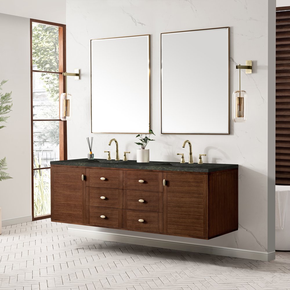 James Martin - Amberly 72" Double Vanity, Mid-Century Walnut, w/ 3 CM Phantome Eclos Top - 670-V72-WLT-3PHT view 8