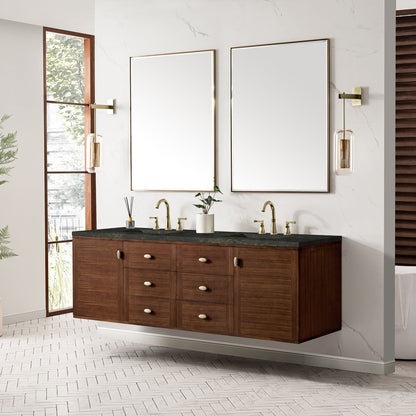 James Martin - Amberly 72" Double Vanity, Mid-Century Walnut, w/ 3 CM Phantome Eclos Top - 670-V72-WLT-3PHT view 8