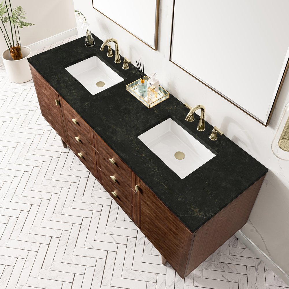 James Martin - Amberly 72" Double Vanity, Mid-Century Walnut, w/ 3 CM Phantome Eclos Top - 670-V72-WLT-3PHT view 12