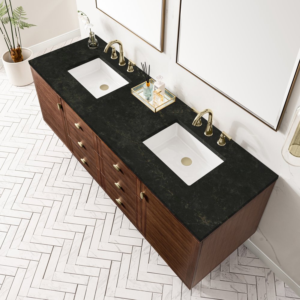 James Martin - Amberly 72" Double Vanity, Mid-Century Walnut, w/ 3 CM Phantome Eclos Top - 670-V72-WLT-3PHT view 13