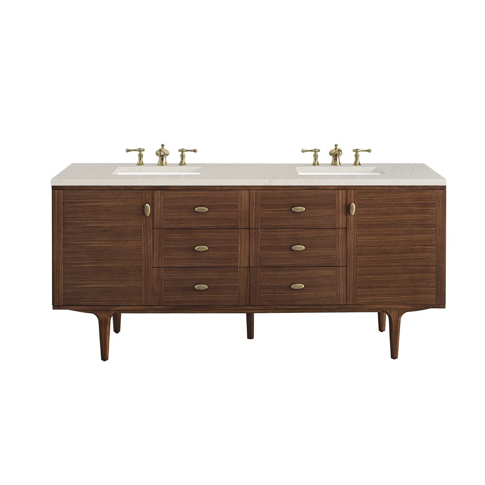 James Martin - Amberly 72" Double Vanity, Mid-Century Walnut, w/ 3 CM Siberian Silestone Top - 670-V72-WLT-3SFR view 1